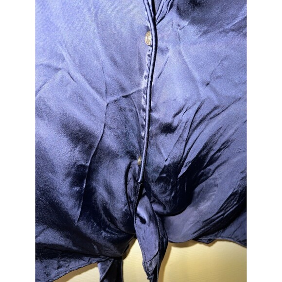 Aritzia Wilfred Tie Front Blouse Medium Blue Satin Cropped Button Romantic fairy - Picture 2 of 8